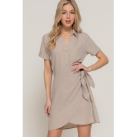 Button Down Side Bow Linen Effect Mini Dress