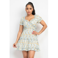 Ruffled Floral Puff Sleeve Dress
