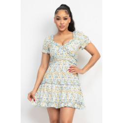 Ruffled Floral Puff Sleeve Dress