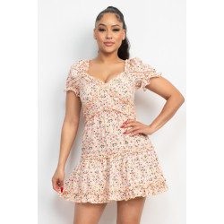 Ruffled Floral Puff Sleeve Dress