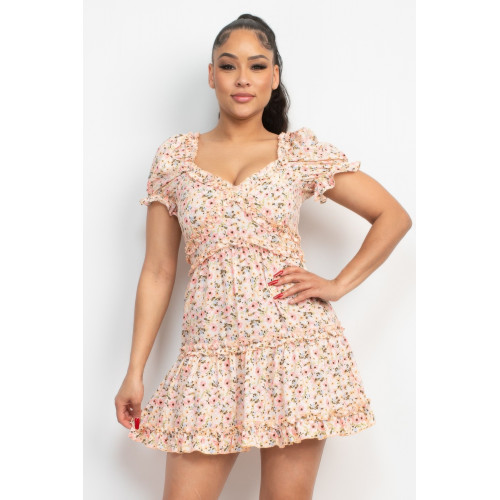 Ruffled Floral Puff Sleeve Dress