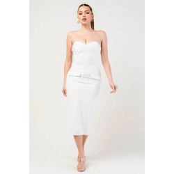 Thick Stretch Woven Sweetheart Neck Tube Midi Dress With Pocket Flap