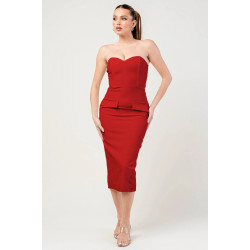 Thick Stretch Woven Sweetheart Neck Tube Midi Dress With Pocket Flap