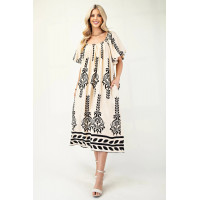 Printed Midi Dress With Short Puff Sleeves