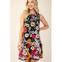 3d Floral Embroidered Sleeveless Mini Dress