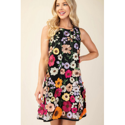 3d Floral Embroidered Sleeveless Mini Dress