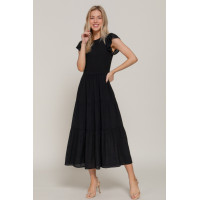 Ruffle Slv Smocked Solid Tired Dress