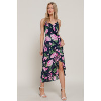 Floral Print Ruffle Slip Midi Dress