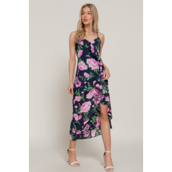 Floral Print Ruffle Slip Midi Dress