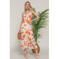 Floral Print Ruffle Slip Midi Dress