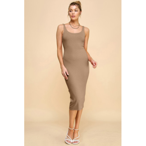 Scoop Neck Rib Linning Double Layered Tank Dress