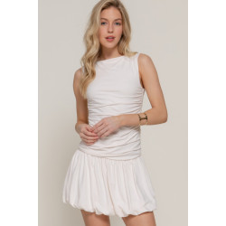 Sleeveless Boat Neck Voluminous Mini Dress