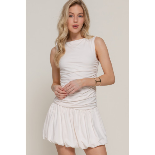 Sleeveless Boat Neck Voluminous Mini Dress