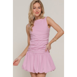 Sleeveless Boat Neck Voluminous Mini Dress