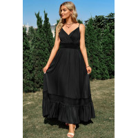Solid V Neck Sleeveless Paghetti Strap Dress