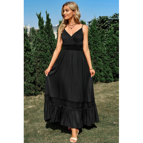 Solid V Neck Sleeveless Paghetti Strap Dress