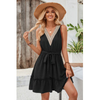 V Neck Sleeveless Belted A-line Tiered Dress