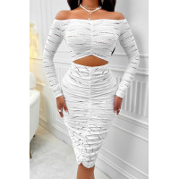 Solid Straight Shoulder Cutout Midi Dress