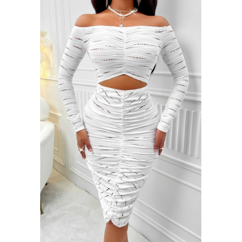 Solid Straight Shoulder Cutout Midi Dress