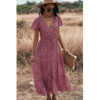 V Neck Polka Dot Short Sleeve Dress