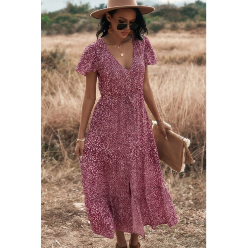 V Neck Polka Dot Short Sleeve Dress