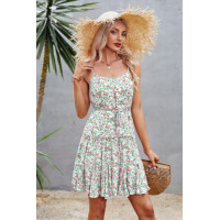 Floral Sleeveless A Line Ruffle Hem Mini Dress