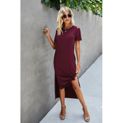 Scoop Neck Short Sleeve Side Split Dress