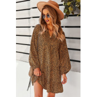 V Neck Drop Shoulder Cheetah Print Tunic Dress