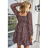 Square Neck Solid Lace Up Cocktail Dress