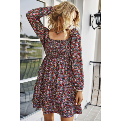 Square Neck Solid Lace Up Cocktail Dress