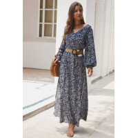 Floral V Neck Long Sleeve Full Dress