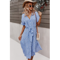 Floral V Neck Short Sleeve Dress