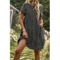 Floral Polka Dots Boat Neck Loose A Line Midi Dres