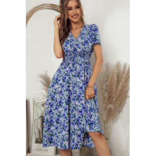 Bohemian Floral V Neck High Waist Midi Dress
