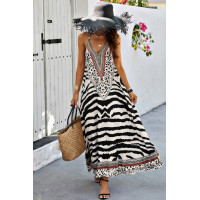 Animal Print Halter Deep V Ruffle Maxi Dress