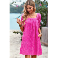 Square Neck Short Bubble Sleeve Babydoll Dress