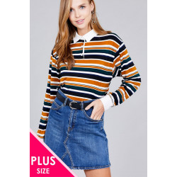 Ladies fashion plus size long sleeve multi striped dty brushed shirts