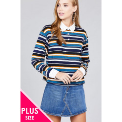 Ladies fashion plus size long sleeve multi striped dty brushed shirts