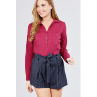 3/4 Roll Up Sleeve Front Two Pocket W/button Detail Stretch Shirt