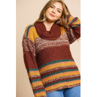 Multicolor Striped Fuzzy Knit Long Sleeve Pullover