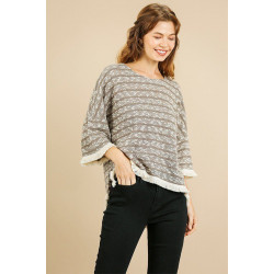 Heathered Striped Knit Bell Sleeve Round Neck Top
