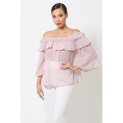 Polka Dot Sheer Off Shoulder Top