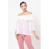 Polka Dot Sheer Off Shoulder Top