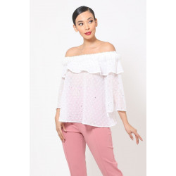 Polka Dot Sheer Off Shoulder Top