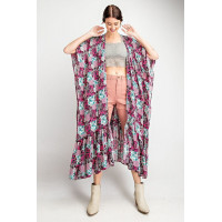 Rayon Challis Ruffle Bottom Maxi Open Kimono