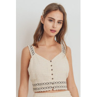Knit Laced Buttoned Shoulder Strap Top