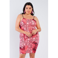 Plus Size Snake Print Open Back Mini Dress