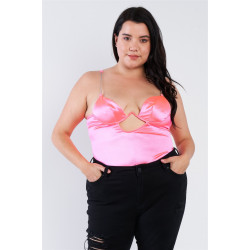 Plus Size Silk Chain Spaghetti Strap High Thong Center Cut Out Bodysuit
