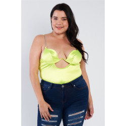 Plus Size Silk Chain Spaghetti Strap High Thong Center Cut Out Bodysuit