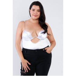 Plus Size Silk Chain Spaghetti Strap High Thong Center Cut Out Bodysuit